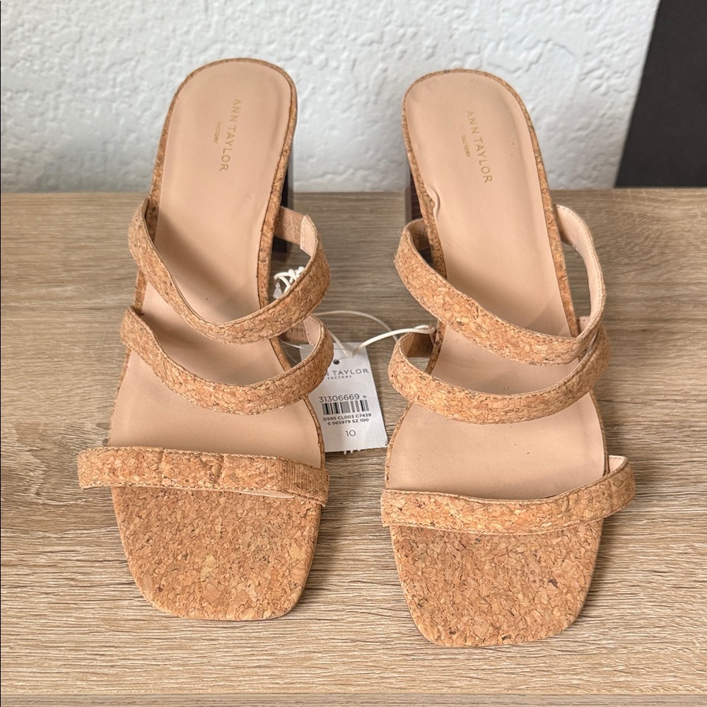 Ann Taylor Factory Cork Strappy Women's Block Heel Square Toe Size 10